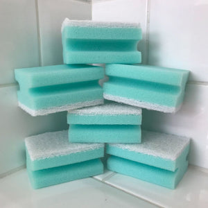 Home freshening non-scratch scouring soap sponge.